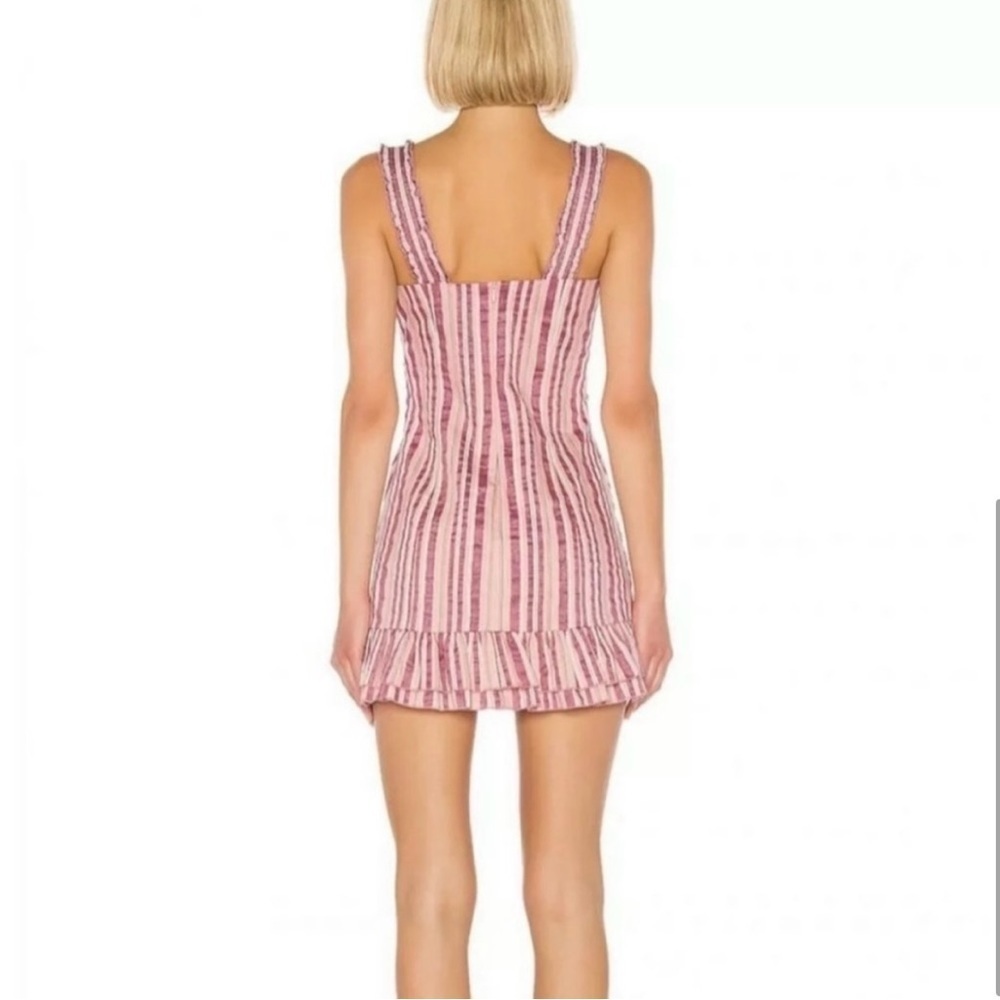 ALEXIS The Brandy Striped Linen Blend Ruffle Mini Dress Rose Pink Small - Picture 5 of 16